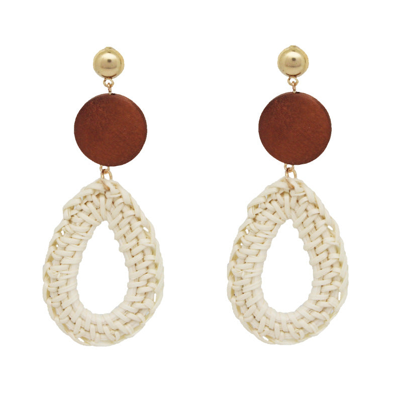 Wholesale Fashion Creative Hand-woven Rattan Vintage Tassel Earrings